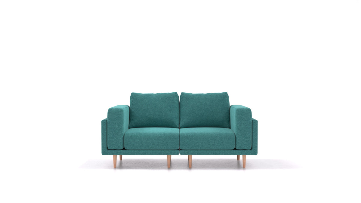 Clooods 2S, modularna sedežna garnitura FEYDOM v tkanini Velare ET-16 Turquoise, svetle noge, pogled od spredaj