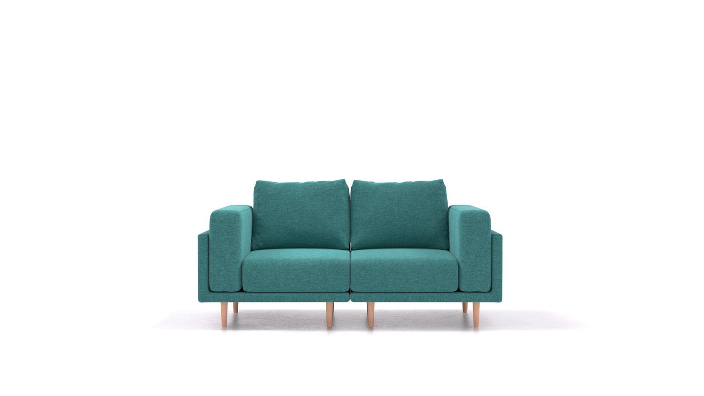 Clooods 2S, modularna sedežna garnitura FEYDOM v tkanini Velare ET-16 Turquoise, svetle noge, pogled od spredaj