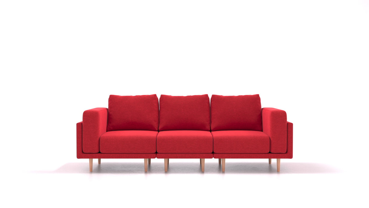 Clooods 3S, modularna sedežna garnitura FEYDOM v tkanini Velare ET-11 Red, svetle noge, pogled od spredaj