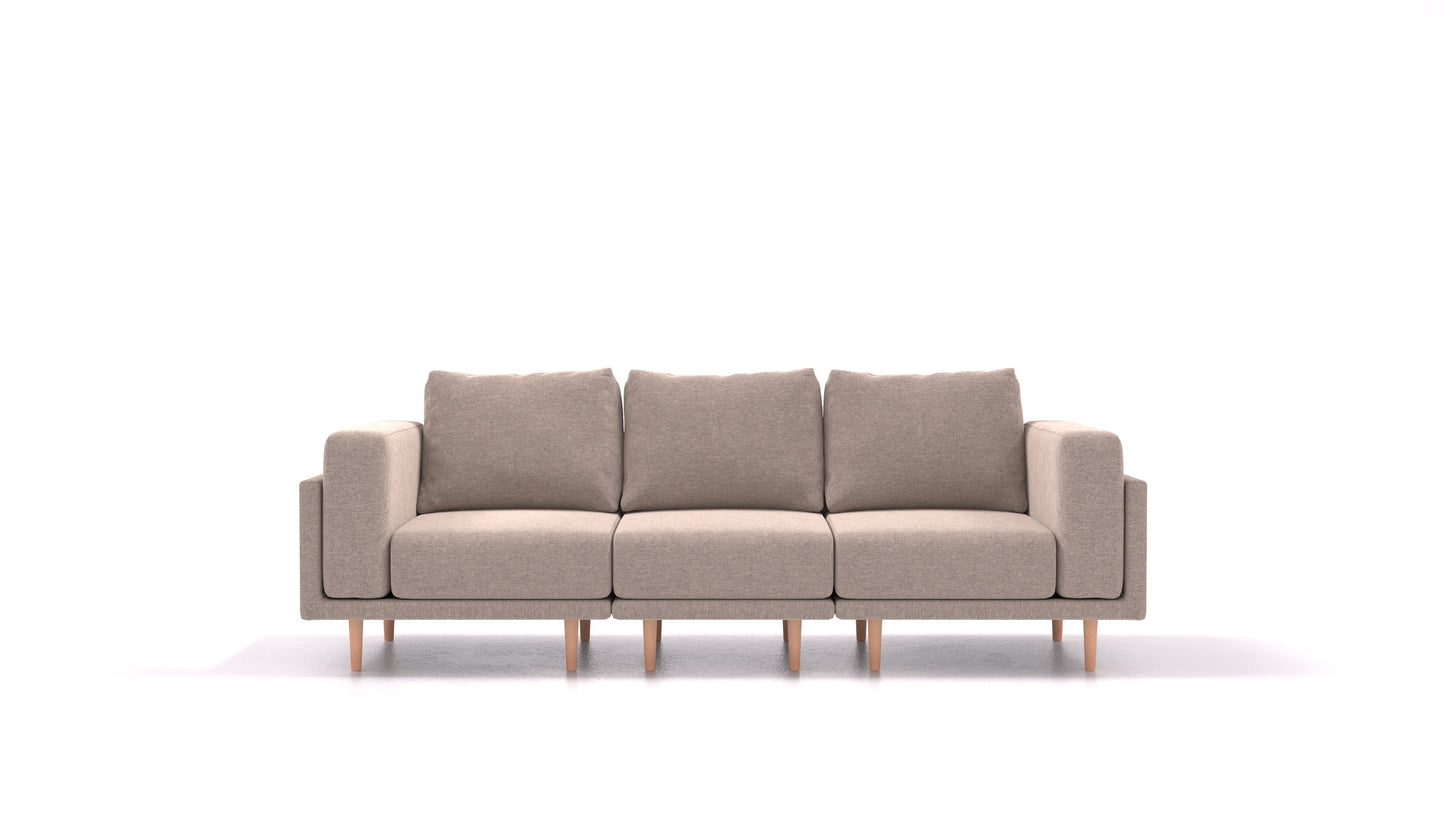Clooods 3S, modularna sedežna garnitura FEYDOM v tkanini Velare ET-15 Light Grey, svetle noge, pogled od spredaj