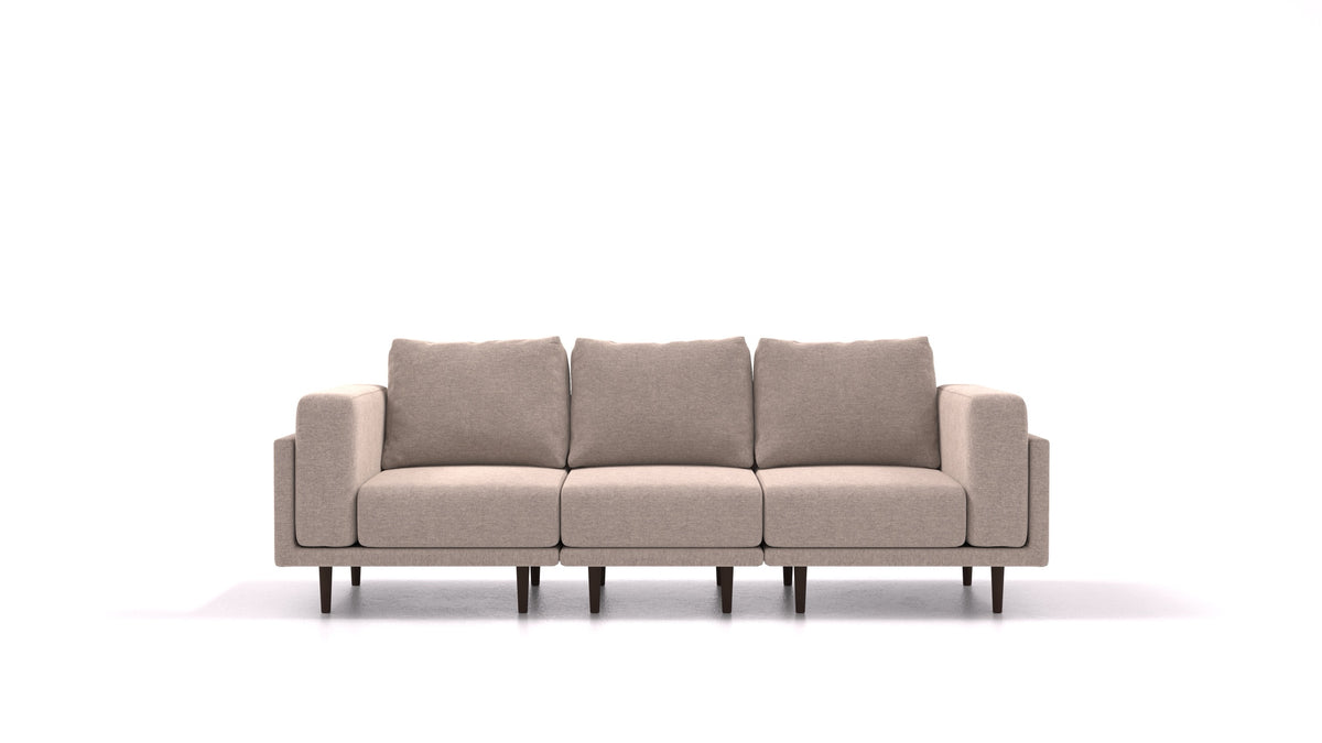 Clooods 3S, modularna sedežna garnitura FEYDOM v tkanini Velare ET-15 Light Grey, temne noge, pogled od spredaj