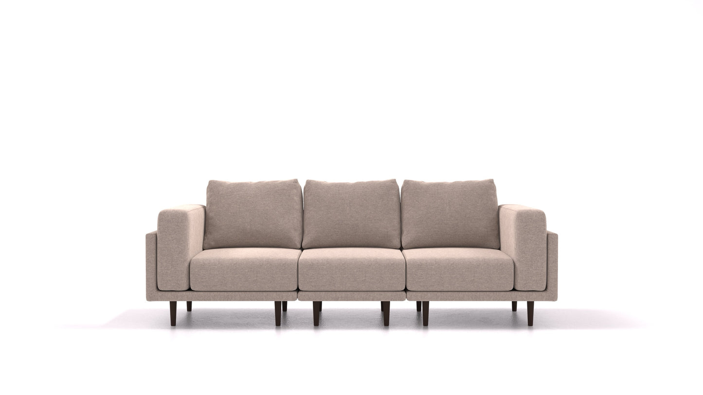 Clooods 3S, modularna sedežna garnitura FEYDOM v tkanini Velare ET-15 Light Grey, temne noge, pogled od spredaj