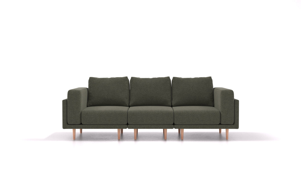Clooods 3S, modularna sedežna garnitura FEYDOM v tkanini Velare ET-38 Pine, svetle noge, pogled od spredaj