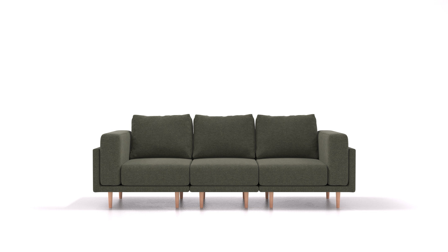 Clooods 3S, modularna sedežna garnitura FEYDOM v tkanini Velare ET-38 Pine, svetle noge, pogled od spredaj