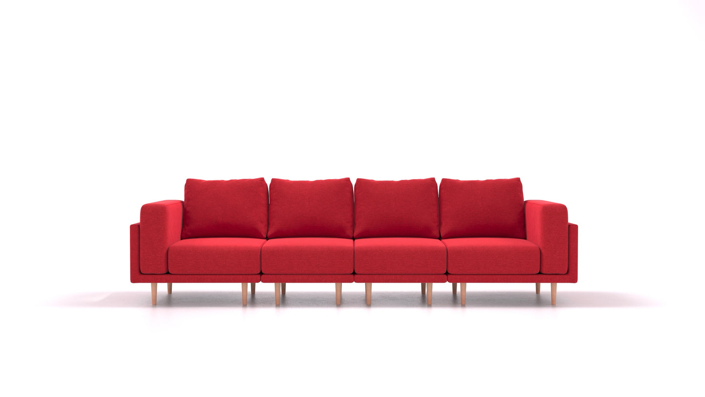 Clooods 4S, modularna sedežna garnitura FEYDOM v tkanini Velare ET-11 Red, svetle noge, pogled od spredaj