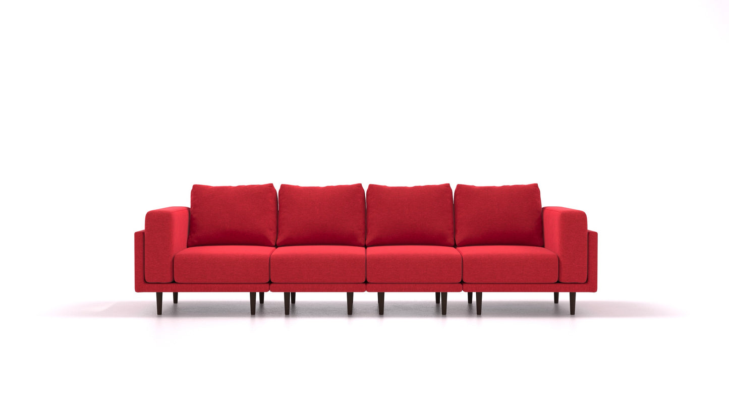 Clooods 4S, modularna sedežna garnitura FEYDOM v tkanini Velare ET-11 Red, temne noge, pogled od spredaj