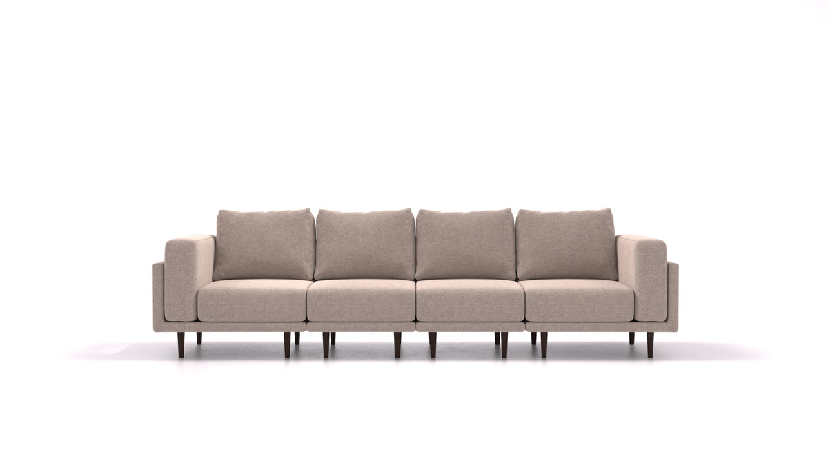 Clooods 4S, modularna sedežna garnitura FEYDOM v tkanini Velare ET-15 Light Grey, temne noge, pogled od spredaj