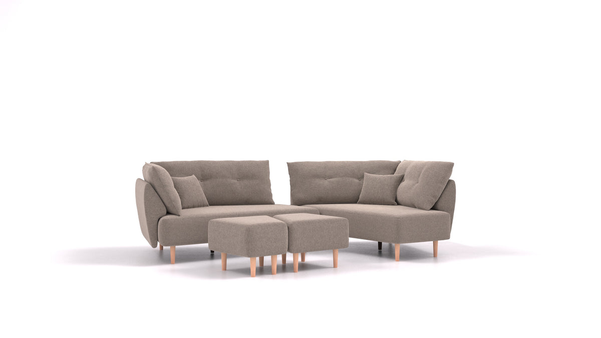 Diagon, modularna sedežna garnitura FEYDOM v tkanini Velare ET-14 Middle Grey, svetle noge, pogled od spredaj