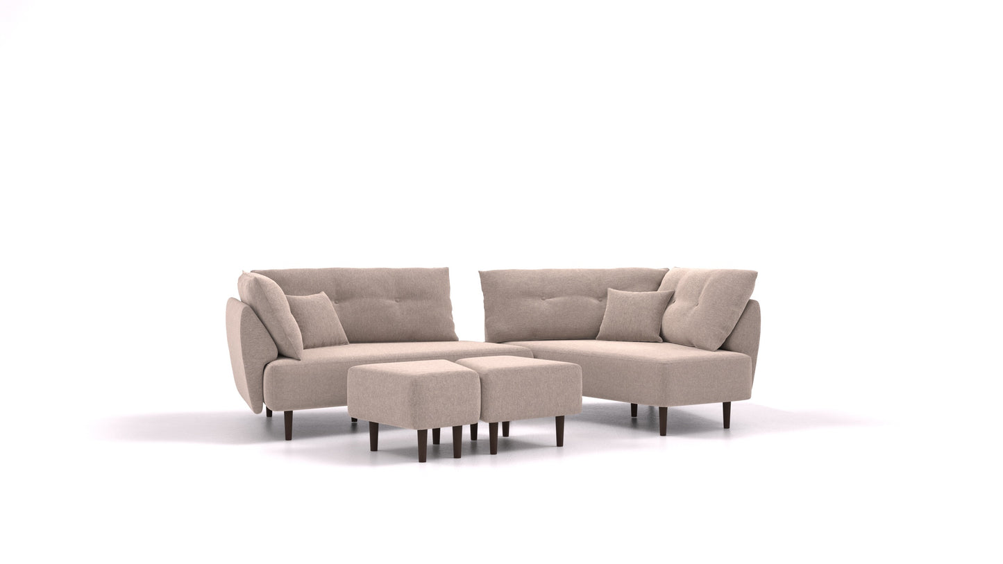 Diagon, modularna sedežna garnitura FEYDOM v tkanini Velare ET-15 Light Grey, temne noge, pogled od spredaj
