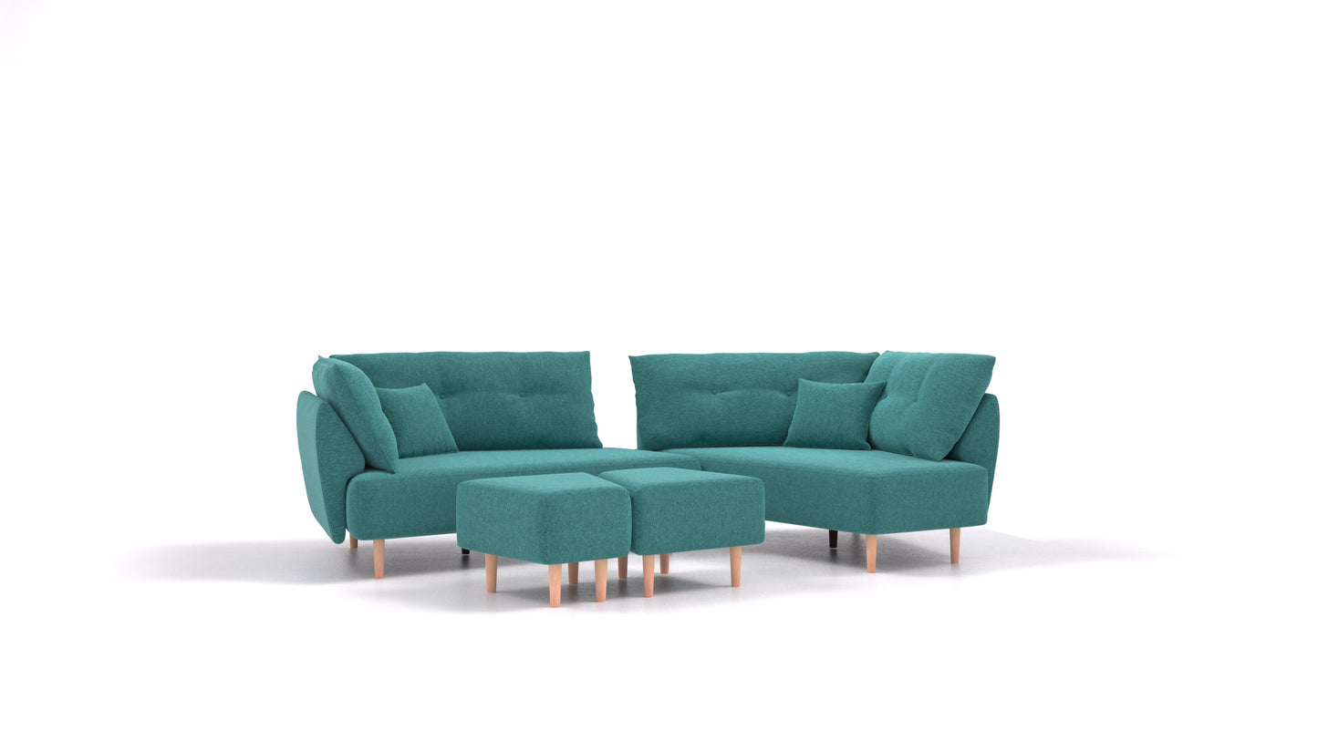 Diagon, modularna sedežna garnitura FEYDOM v tkanini Velare ET-16 Turquoise, svetle noge, pogled od spredaj