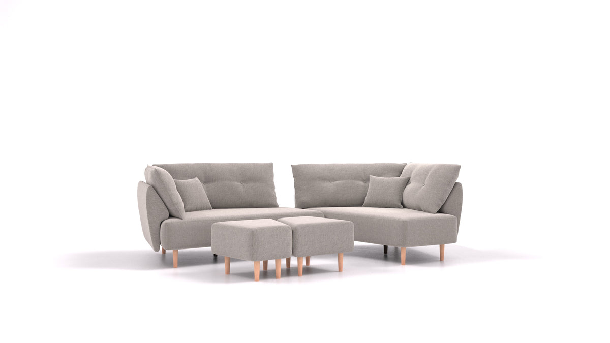 Diagon, modularna sedežna garnitura FEYDOM v tkanini Phoenix FE-84 Middle Grey, svetle noge, pogled od spredaj