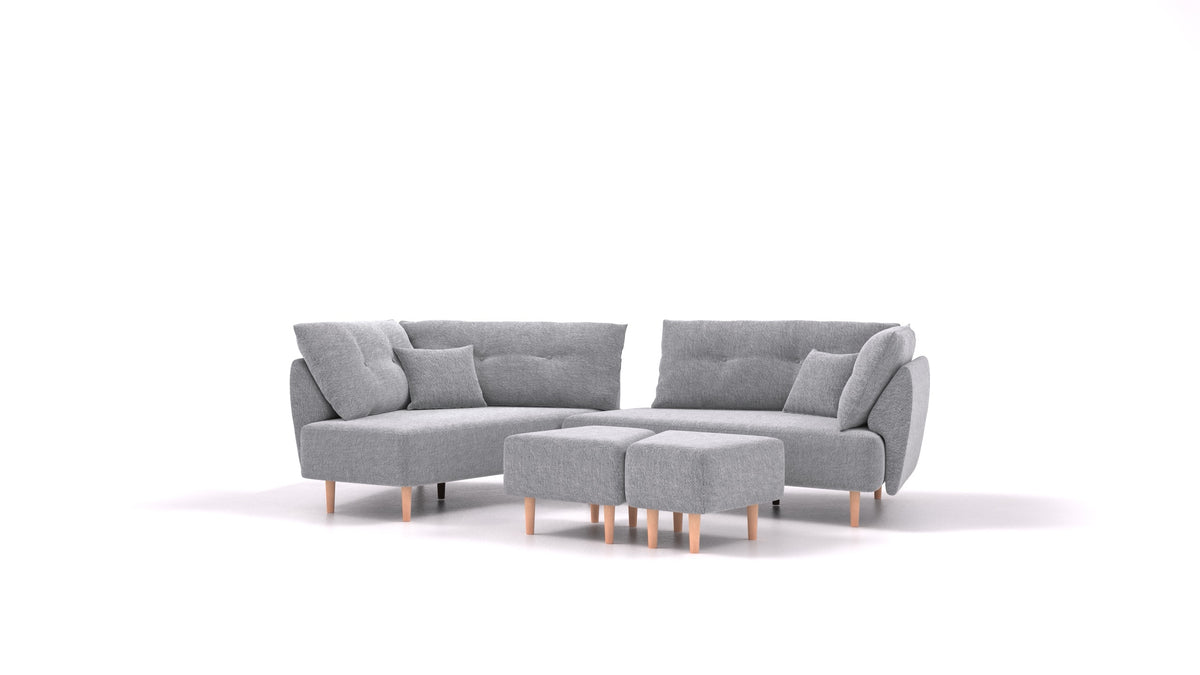 Diagon, modularna sedežna garnitura FEYDOM v tkanini Phoenix FE-92 Dark Grey, svetle noge, pogled od spredaj