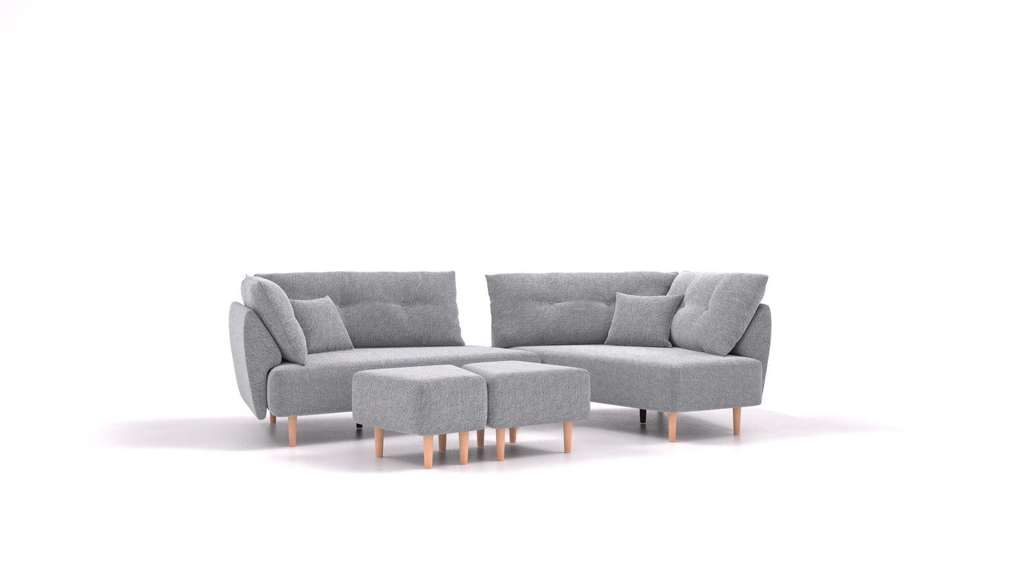 Diagon, modularna sedežna garnitura FEYDOM v tkanini Phoenix FE-92 Dark Grey, svetle noge, pogled od spredaj
