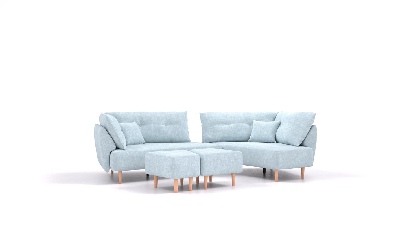 Diagon, modularna sedežna garnitura FEYDOM v tkanini Mollia FF-19 Pastel Blue, svetle noge, pogled od spredaj