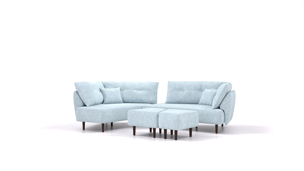 Diagon, modularna sedežna garnitura FEYDOM v tkanini Mollia FF-19 Pastel Blue, temne noge, pogled od spredaj