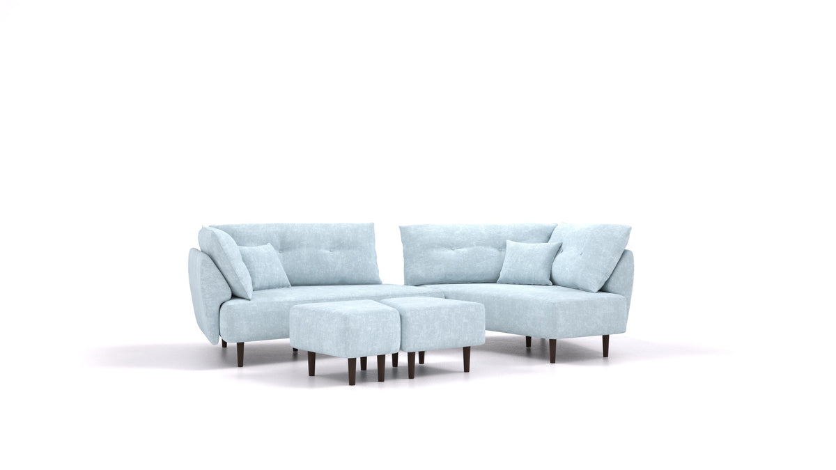 Diagon, modularna sedežna garnitura FEYDOM v tkanini Mollia FF-19 Pastel Blue, temne noge, pogled od spredaj
