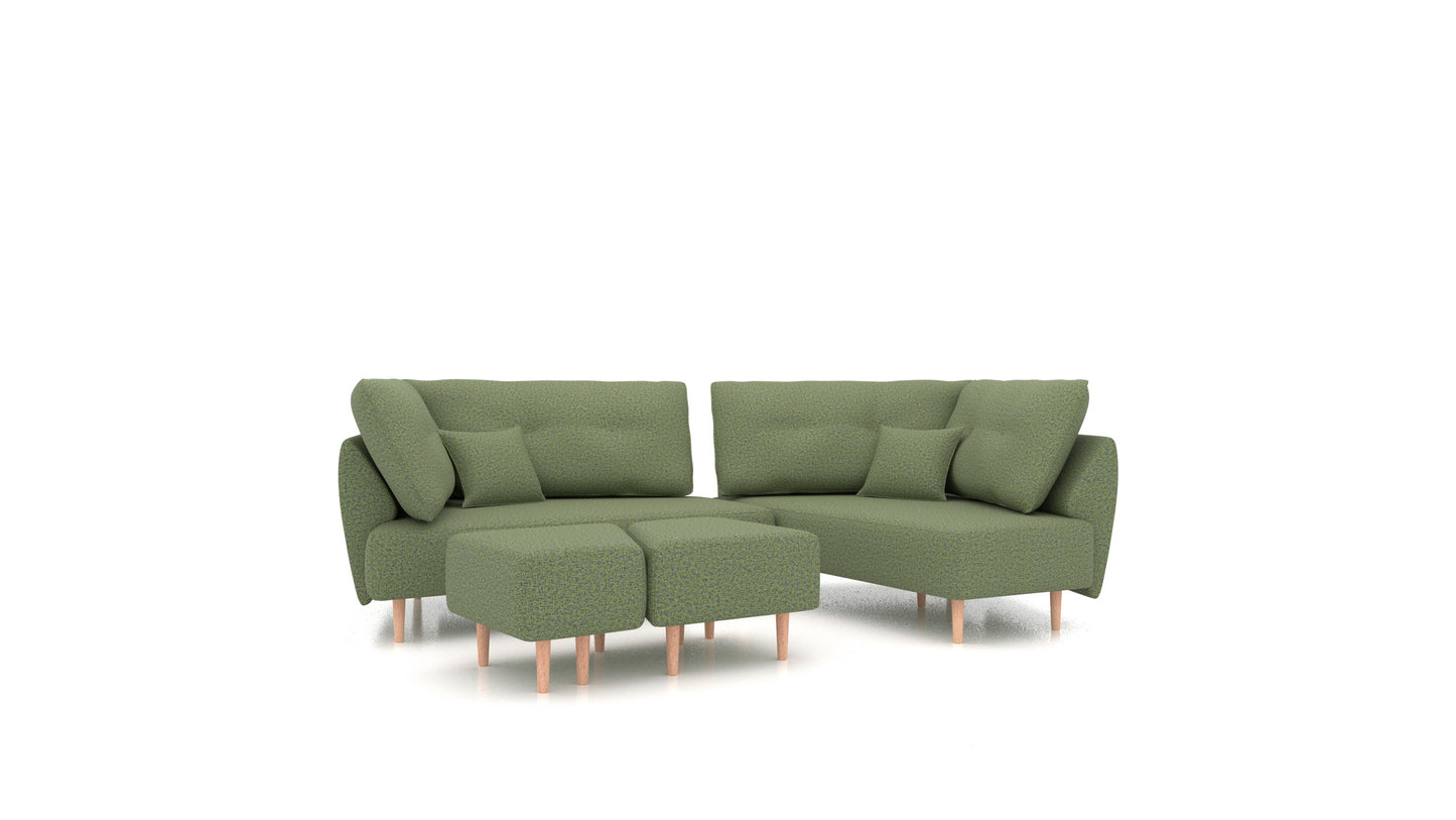 Diagon, modularna sedežna garnitura FEYDOM v tkanini Hygge HG-34 Olive Green, svetle noge, pogled od spredaj