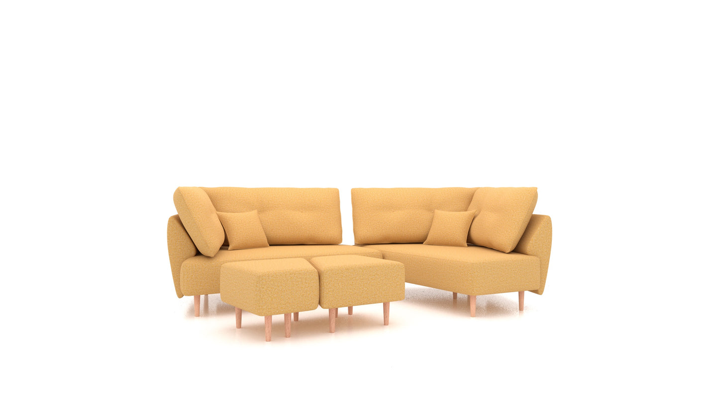 Diagon, modularna sedežna garnitura FEYDOM v tkanini Hygge HG-53 Yellow, svetle noge, pogled od spredaj