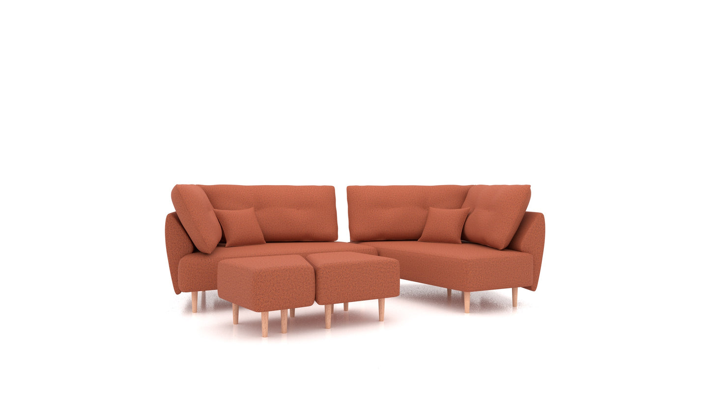 Diagon, modularna sedežna garnitura FEYDOM v tkanini Hygge HG-56 Terracotta, svetle noge, pogled od spredaj