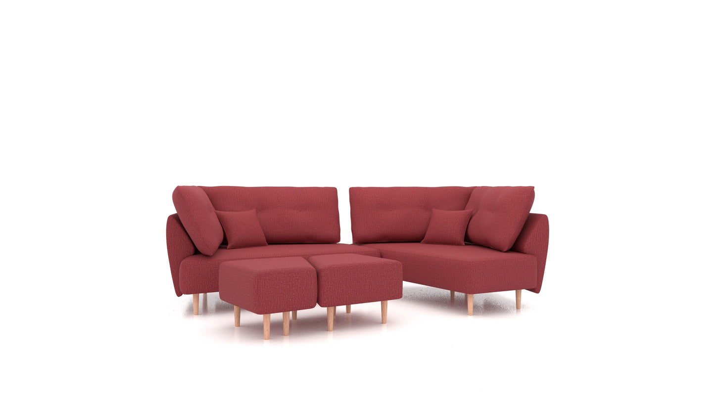 Diagon, modularna sedežna garnitura FEYDOM v tkanini Heim HM-58 Cherry, svetle noge, pogled od spredaj