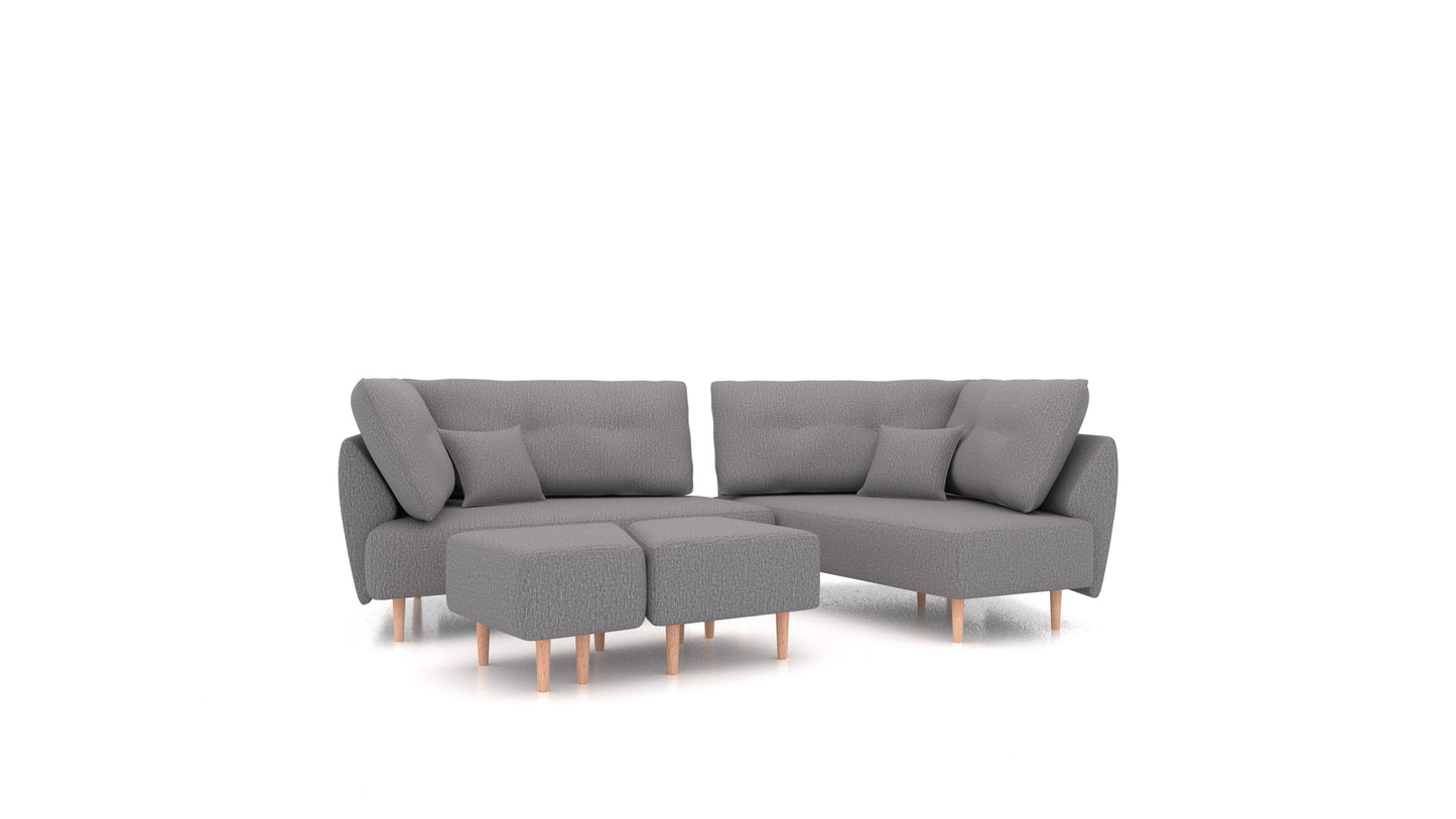 Diagon, modularna sedežna garnitura FEYDOM v tkanini Heim HM-95 Medium Grey, svetle noge, pogled od spredaj