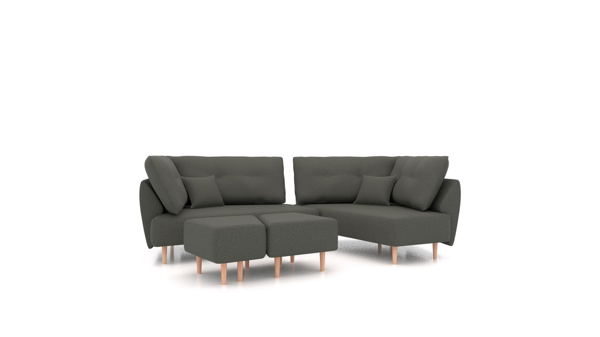 Diagon, modularna sedežna garnitura FEYDOM v tkanini Heim HM-98 Dark Grey, svetle noge, pogled od spredaj