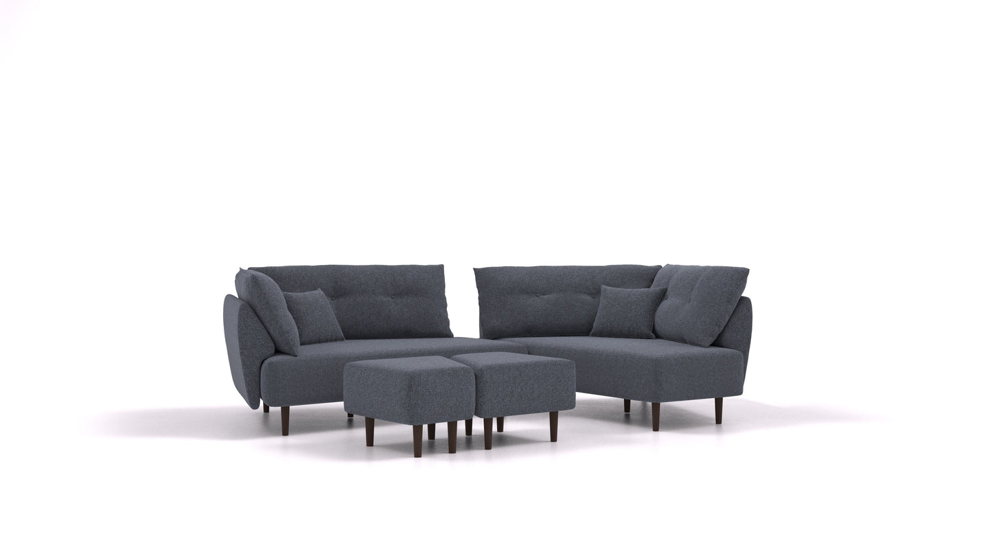 Diagon, modularna sedežna garnitura FEYDOM v tkanini Icon IC-79 Deep Blue, temne noge, pogled od spredaj