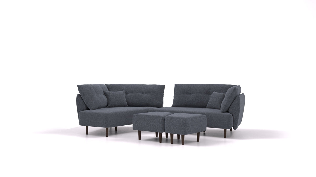 Diagon, modularna sedežna garnitura FEYDOM v tkanini Icon IC-79 Deep Blue, temne noge, pogled od spredaj