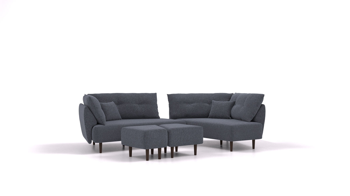 Diagon, modularna sedežna garnitura FEYDOM v tkanini Icon IC-79 Deep Blue, temne noge, pogled od spredaj