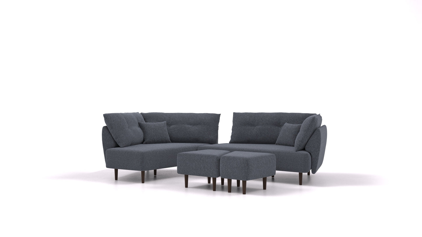 Diagon, modularna sedežna garnitura FEYDOM v tkanini Icon IC-79 Deep Blue, temne noge, pogled od spredaj