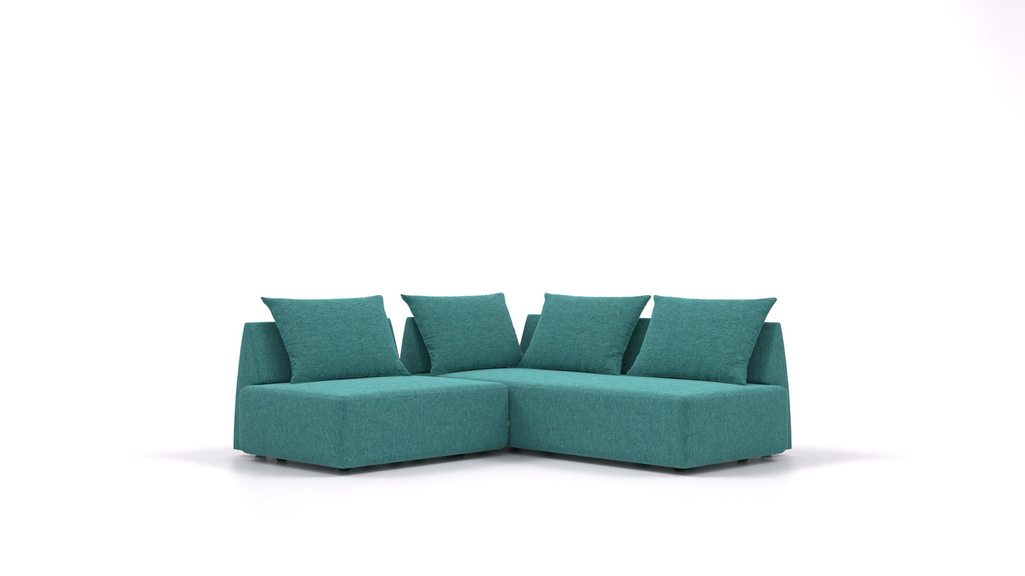 Matacao3 Delta, modularna sedežna garnitura FEYDOM v tkanini Velare ET-16 Turquoise, pogled od spredaj