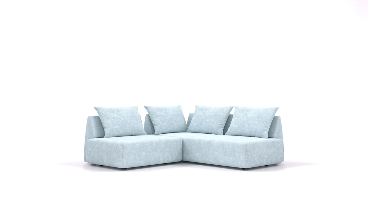 Matacao3 Delta, modularna sedežna garnitura FEYDOM v tkanini Mollia FF-19 Pastel Blue, pogled od spredaj