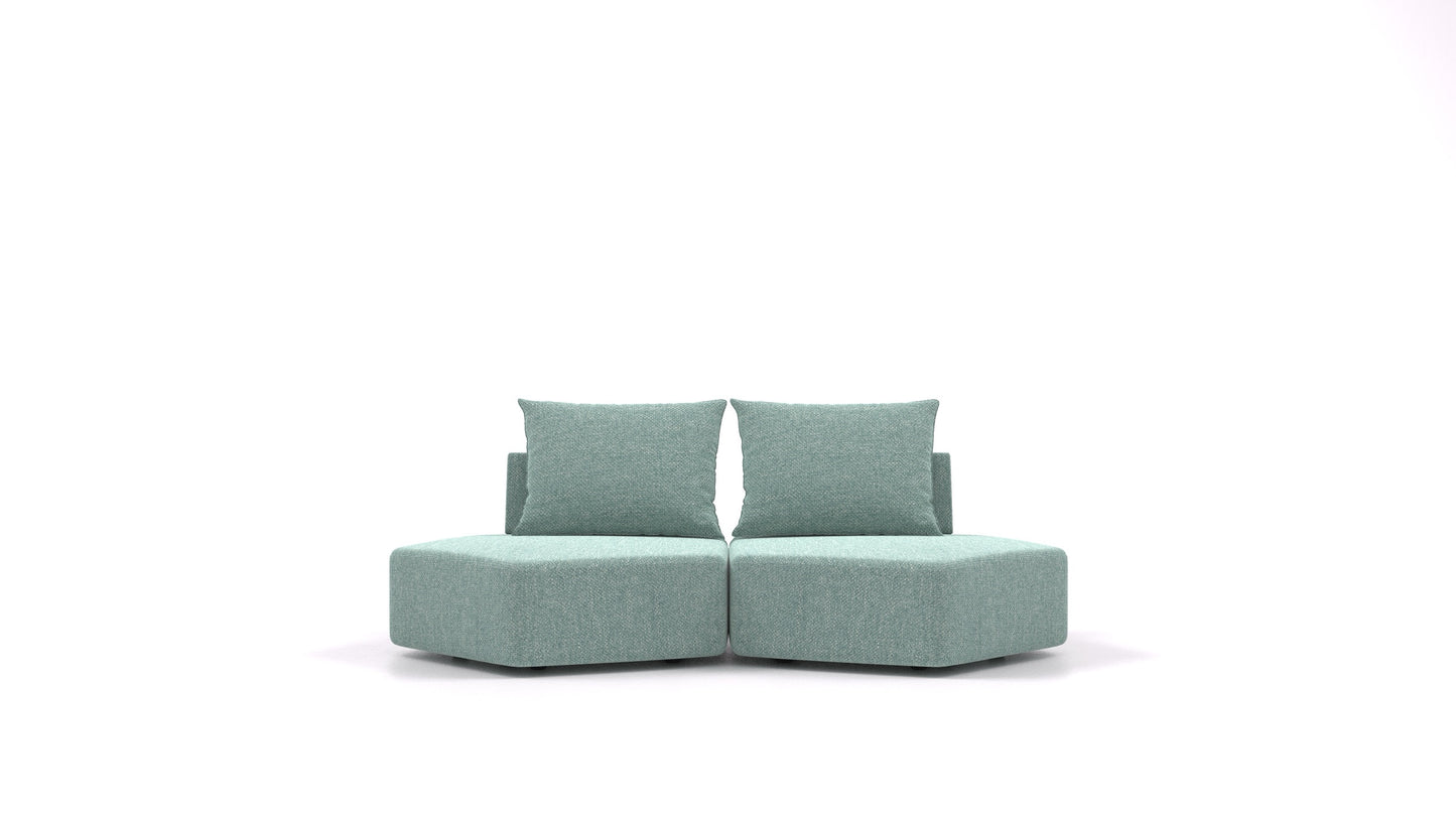 Matacao3 Echo, modularna sedežna garnitura FEYDOM v tkanini Alure DE-75 Pastel Blue, pogled od spredaj