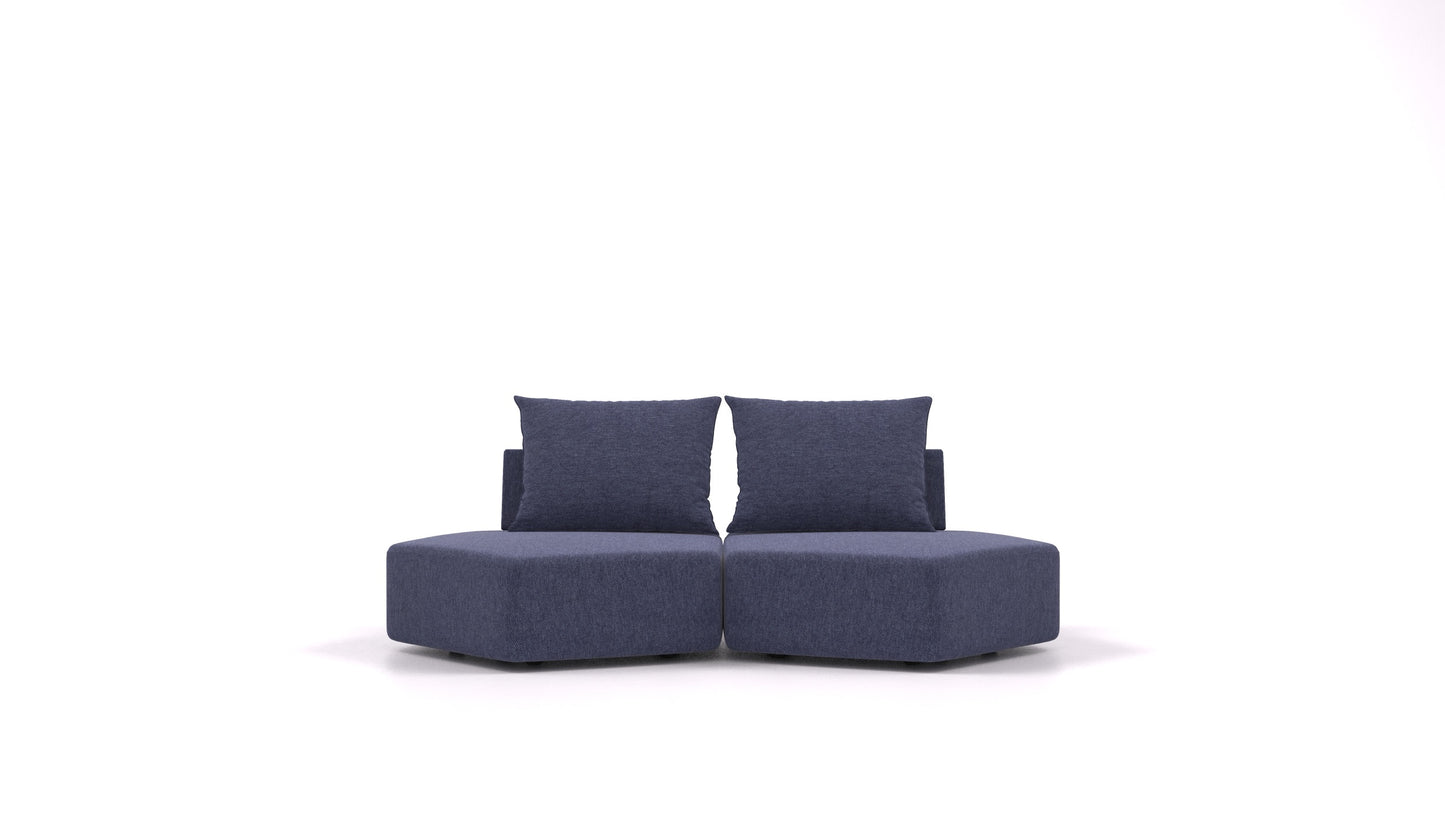 Matacao3 Echo, modularna sedežna garnitura FEYDOM v tkanini Velare ET-80 Noble Blue, pogled od spredaj