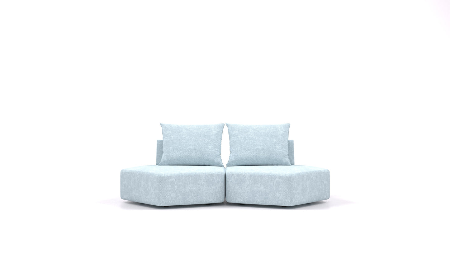 Matacao3 Echo, modularna sedežna garnitura FEYDOM v tkanini Mollia FF-19 Pastel Blue, pogled od spredaj