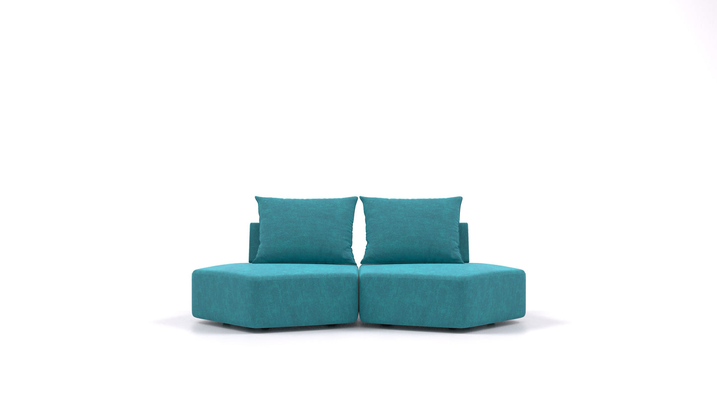 Matacao3 Echo, modularna sedežna garnitura FEYDOM v tkanini Mollia FF-20 Turquoise, pogled od spredaj