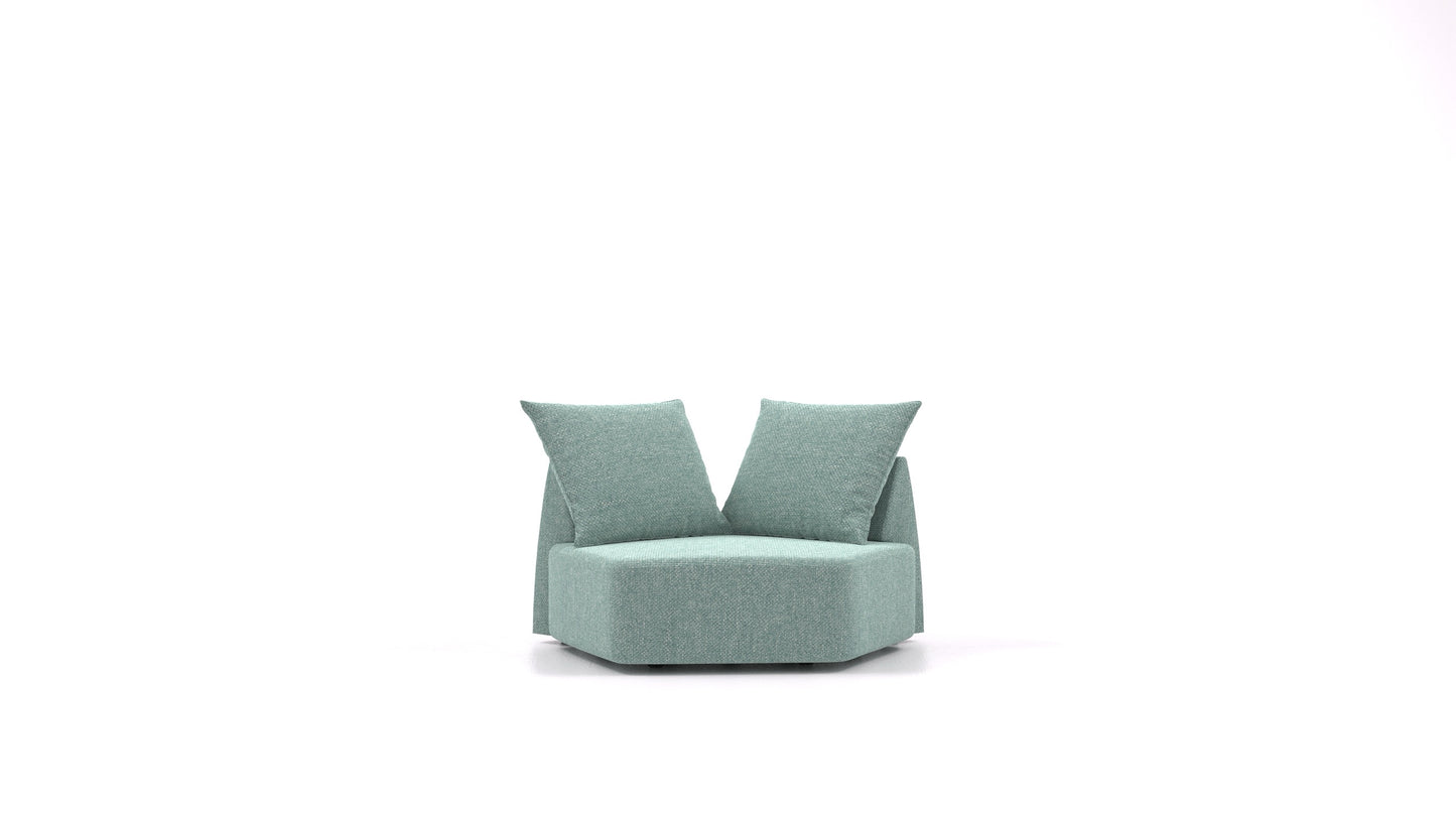 Matacao3 Nook, modularna sedežna garnitura FEYDOM v tkanini Alure DE-75 Pastel Blue, pogled od spredaj