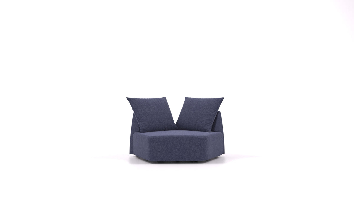 Matacao3 Nook, modularna sedežna garnitura FEYDOM v tkanini Velare ET-80 Noble Blue, pogled od spredaj