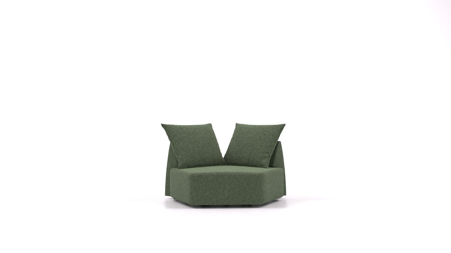 Matacao3 Nook, modularna sedežna garnitura FEYDOM v tkanini Icon IC-39 Forest, pogled od spredaj