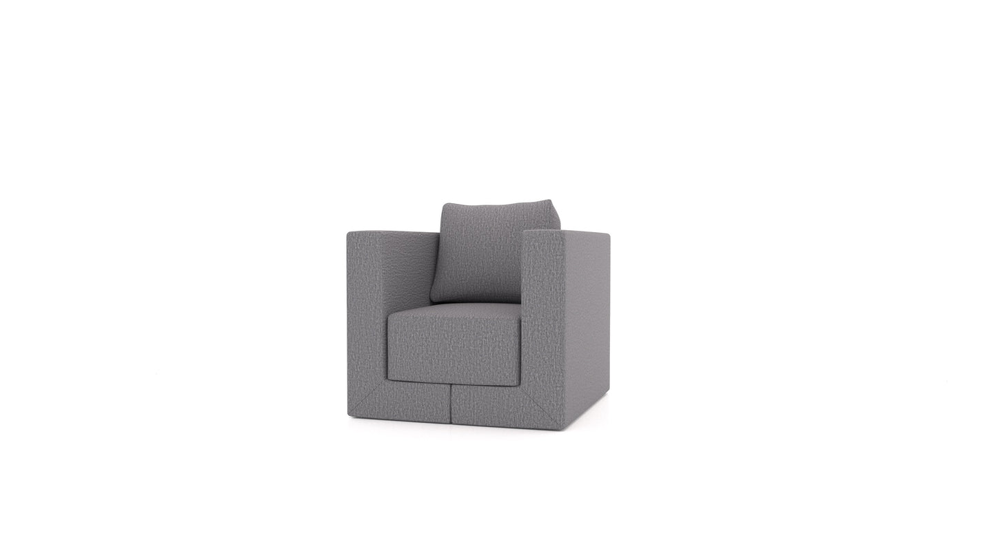 Naslonjač Q6, naslon FEYDOM v tkanini Heim HM-95 Medium Grey, pogled od spredaj