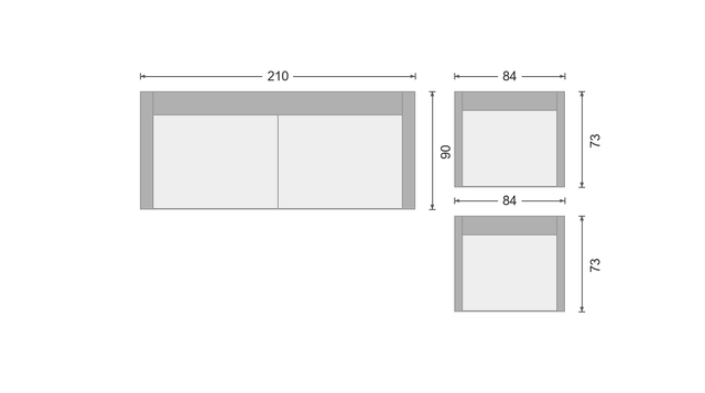 OIKO M als Trosed + 2x fotelj, 210 x 90 cm + 2x 84 x 73 cm
